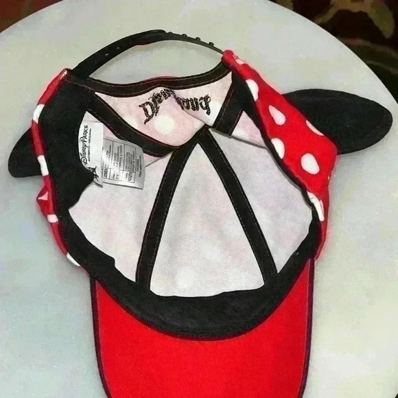 Walt Disney World Minnie Mouse Hat OS Youth Mickey Ears Bow Red Polka Dot Cap - Picture 3 of 4